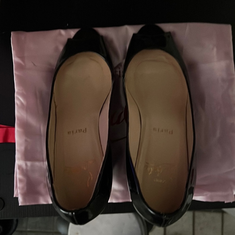 Christian Louboutin patent leather peep toe wedges